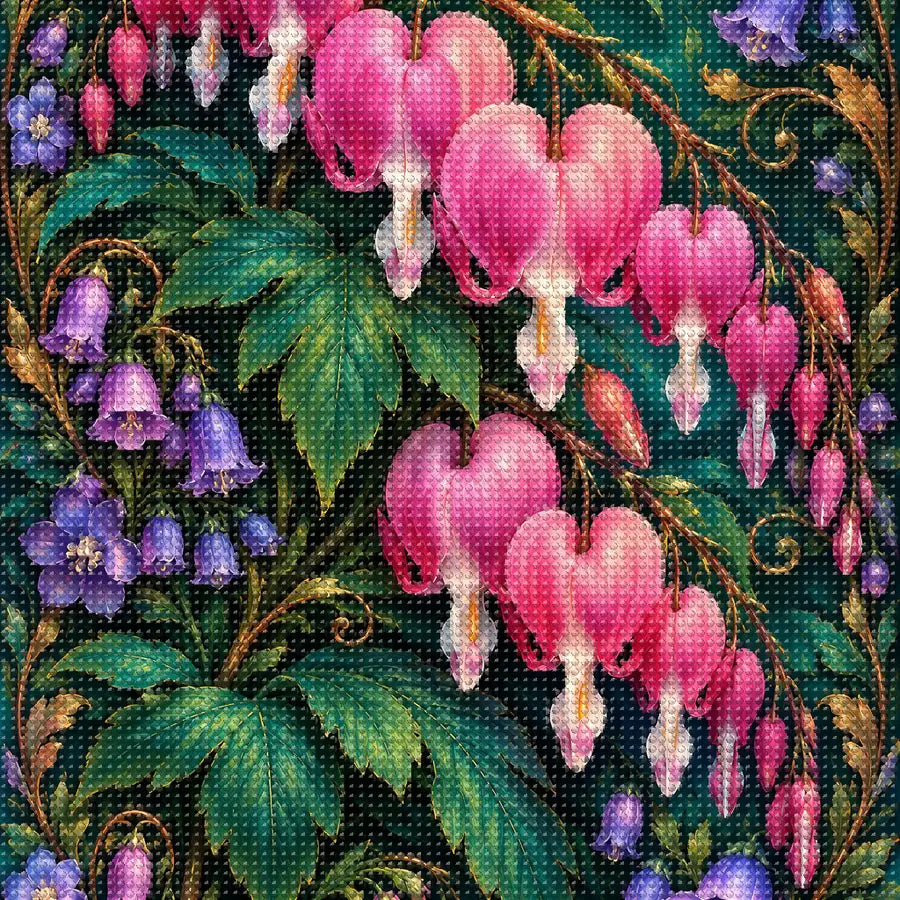 Close-up of sparkling drills on the Bleeding Heart Velvet Vine design