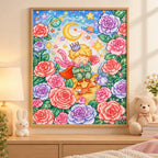 Framed prince and fox rose garden diamond painting displayed as home decor