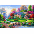 Blooming Lakeside Cottage Diamond Painting Kit finished landscape diamond painting product