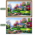 Blooming Lakeside Cottage Diamond Painting Kit diamond painting No Frame and Framed options