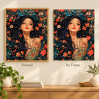 Framed and no-frame comparison for Blooming Reverie Diamond Painting Kit.