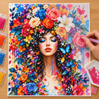 Diamond painting process for blooming serenity.