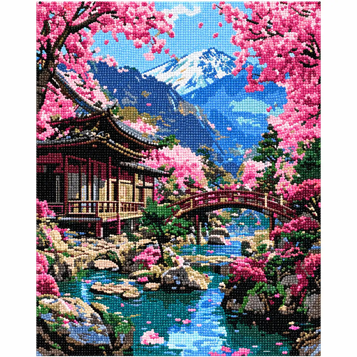 Finished diamond painting for Blossoms Framing Fuji Diamond Painting Kit