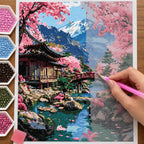 Diamond painting process for Blossoms Framing Fuji Diamond Painting Kit