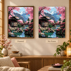 Framed and no-frame comparison for Blossoms Framing Fuji Diamond Painting Kit