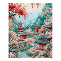 Original artwork for Blossoms Over Mountain Pagodas Diamond Painting Kit