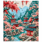 Finished diamond painting for Blossoms Over Mountain Pagodas Diamond Painting Kit