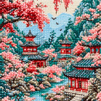 Diamond detail for Blossoms Over Mountain Pagodas Diamond Painting Kit