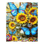 Blue Butterflies and Sunflowers completed artwork on a clean white background