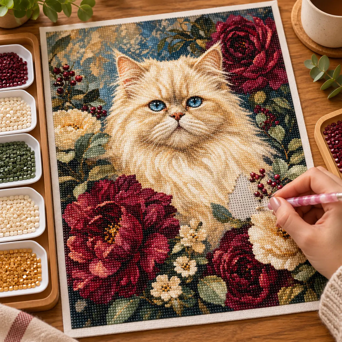 Diamond painting process for Blue Eyed Majesty Diamond Painting Kit