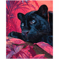 Original artwork showing a blue-eyed black panther surrounded by magenta foliage.