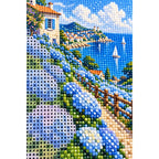 Blue Hydrangea Coastal View Diamond Painting Kit diamond and canvas detail
