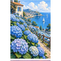 Blue Hydrangea Coastal View original artwork on white background