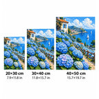 Blue Hydrangea Coastal View Diamond Painting Kit size guide