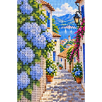 Blue Hydrangea Village Diamond Painting Kit diamond and canvas detail