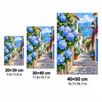 Blue Hydrangea Village Diamond Painting Kit size guide