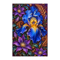 Original white-background artwork of Blue Iris Copper Fern Frame