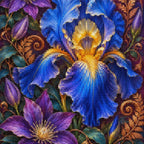 Close-up of sparkling drills on the Blue Iris Copper Fern Frame design