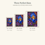 Blue Iris Copper Fern Frame diamond painting in 20 by 30, 30 by 40, and 40 by 50 centimeter sizes