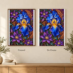 Framed and no-frame options for the Blue Iris Copper Fern Frame diamond painting