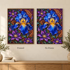 Framed and no-frame options for the Blue Iris Copper Fern Frame diamond painting
