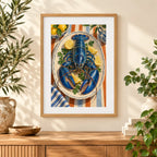 Framed home display of the blue lobster on a ceramic plate diamond painting