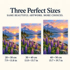 Three available sizes for the mountain wild lupin design: 20 × 30, 30 × 40 and 40 × 50 cm.