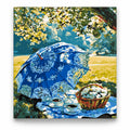 Blue Parasol Picnic paint by numbers artwork on a front-facing canvas against a white background