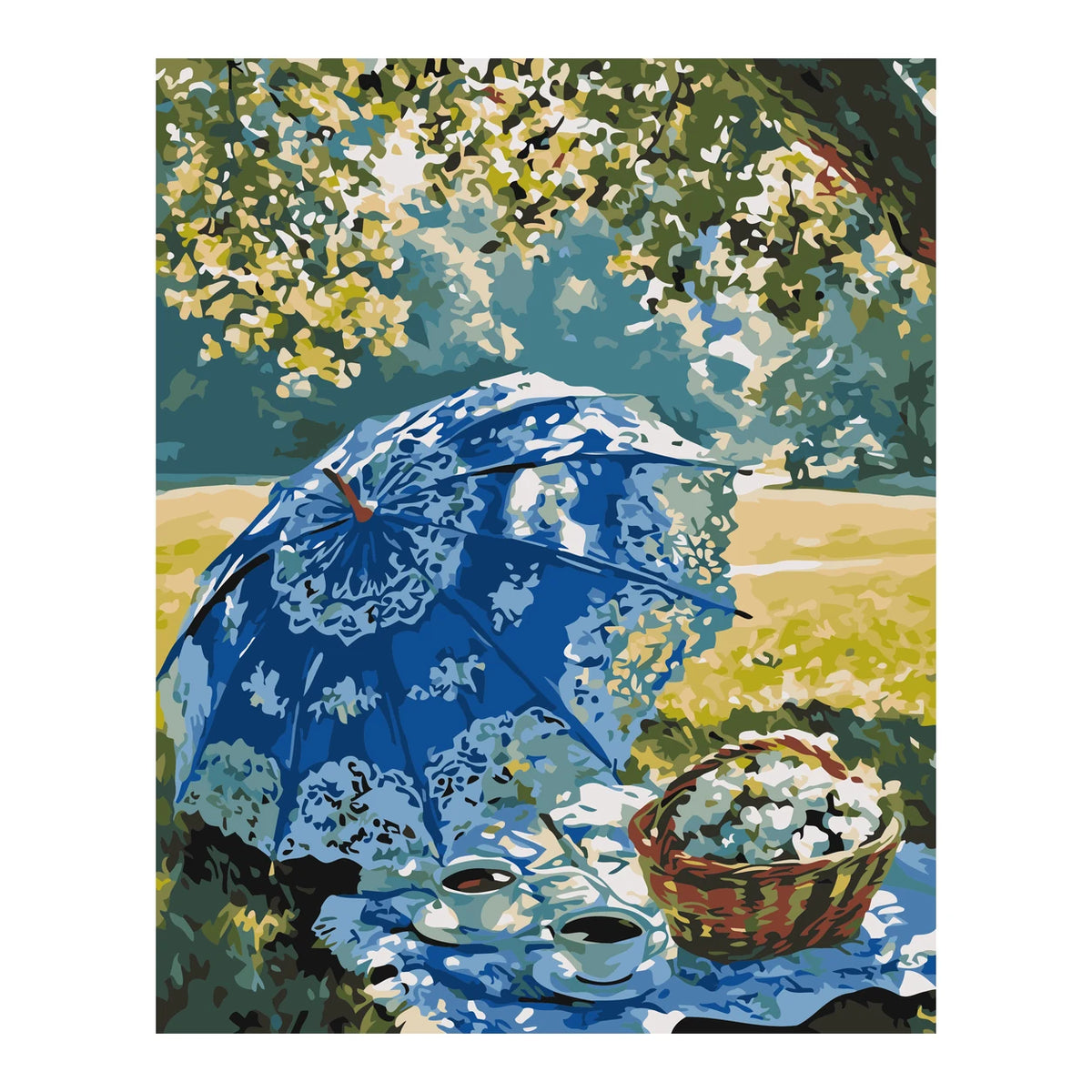 Blue Parasol Picnic completed artwork on a clean white background