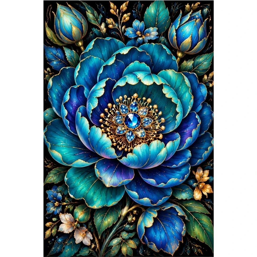 Blue Peony Jewel Bloom Diamond Painting Kit — original white-background artwork