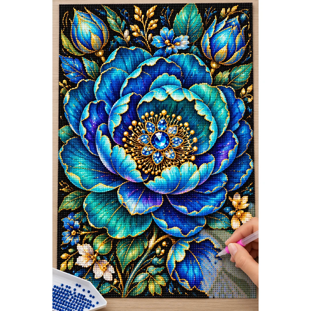 Blue Peony Jewel Bloom Diamond Painting Kit — Diamond painting process
