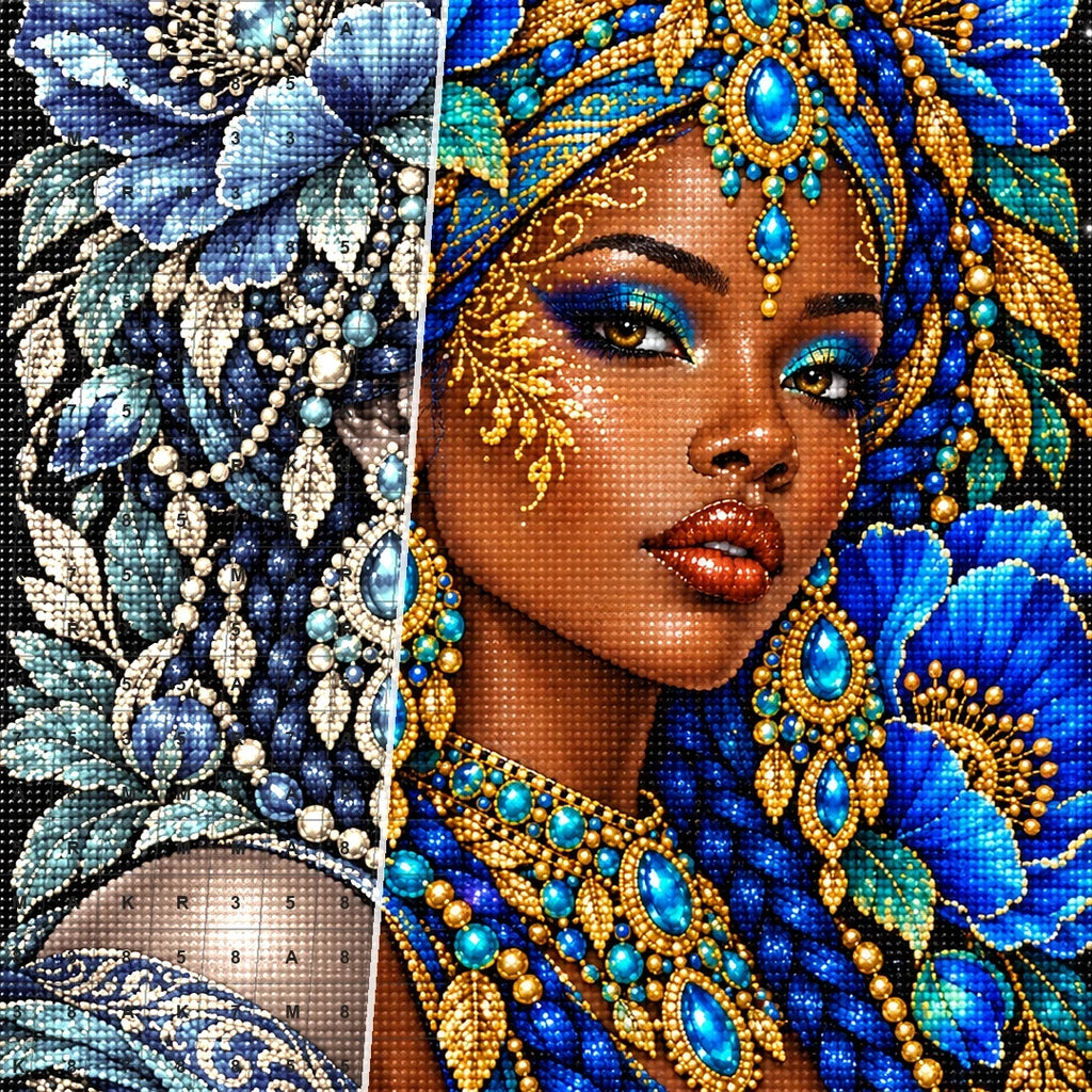 Blue Poppy Queen diamond drill and canvas detail