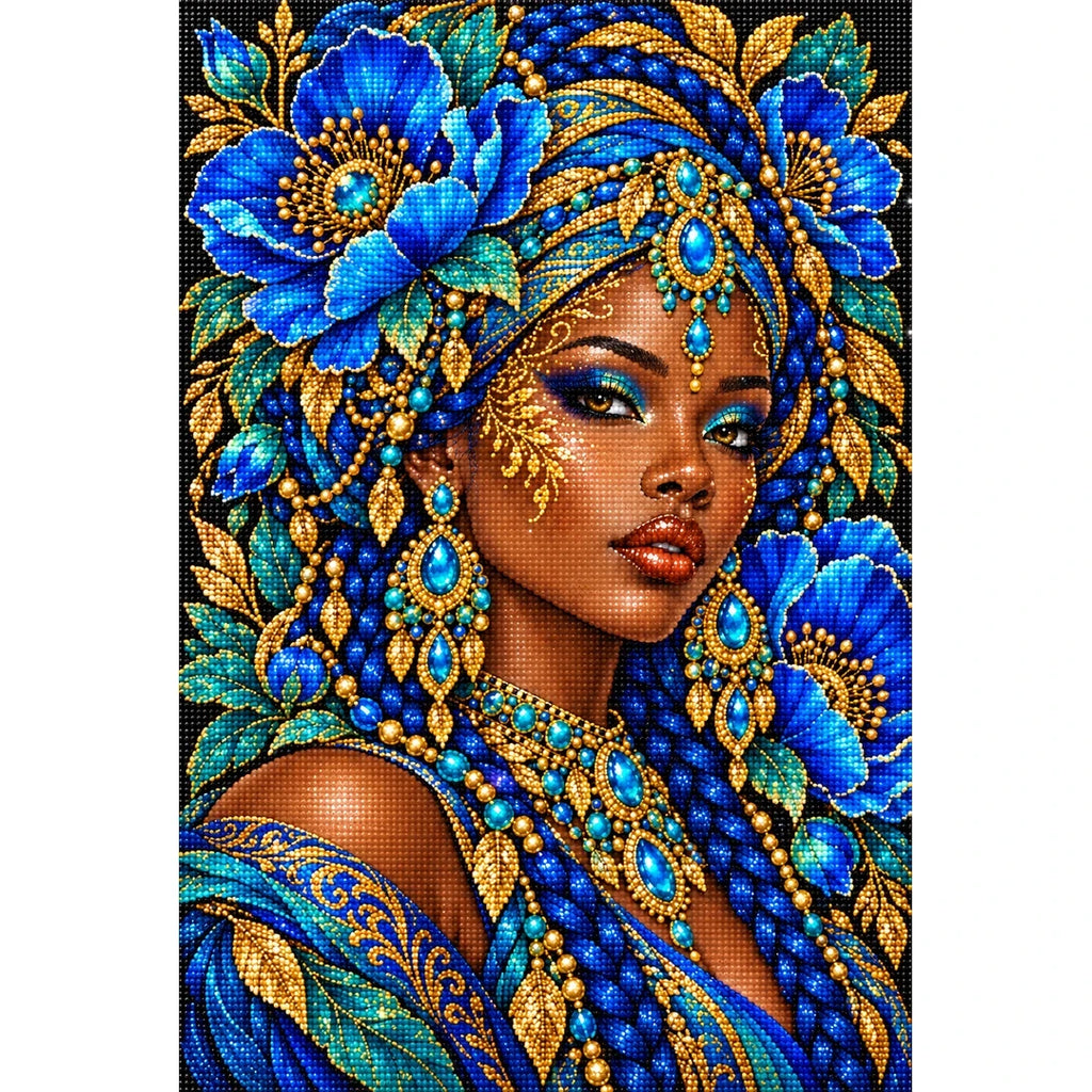 Blue Poppy Queen original artwork on white background