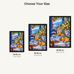 Blue Porcelain Orange Still Life — size comparison for 20 × 30, 30 × 40 and 40 × 50 cm