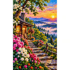 Blue Ridge Mountains Morning Mist finished diamond painting on white