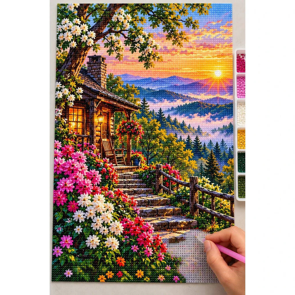 Blue Ridge Mountains Morning Mist diamond painting process