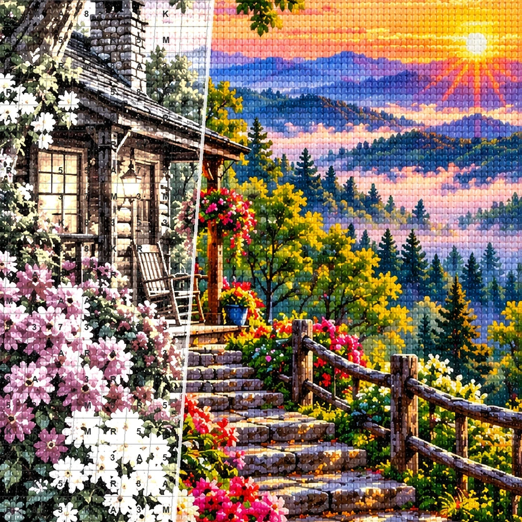 Blue Ridge Mountains Morning Mist canvas and resin drill detail