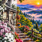 Blue Ridge Mountains Morning Mist canvas and resin drill detail