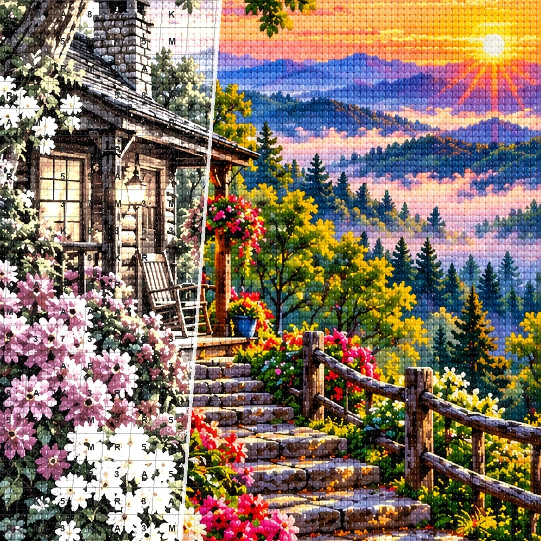 Blue Ridge Mountains Morning Mist canvas and resin drill detail
