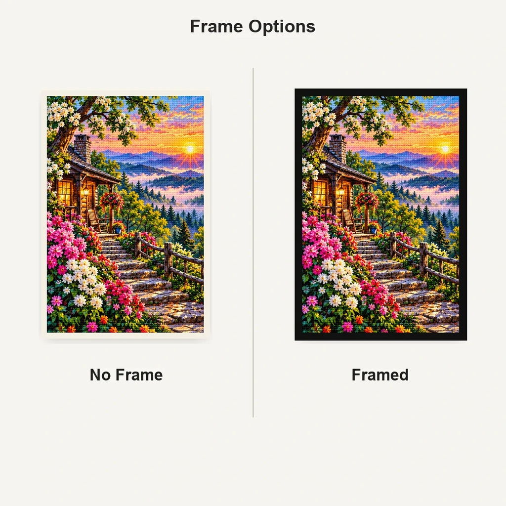 Blue Ridge Mountains Morning Mist No Frame and Framed comparison