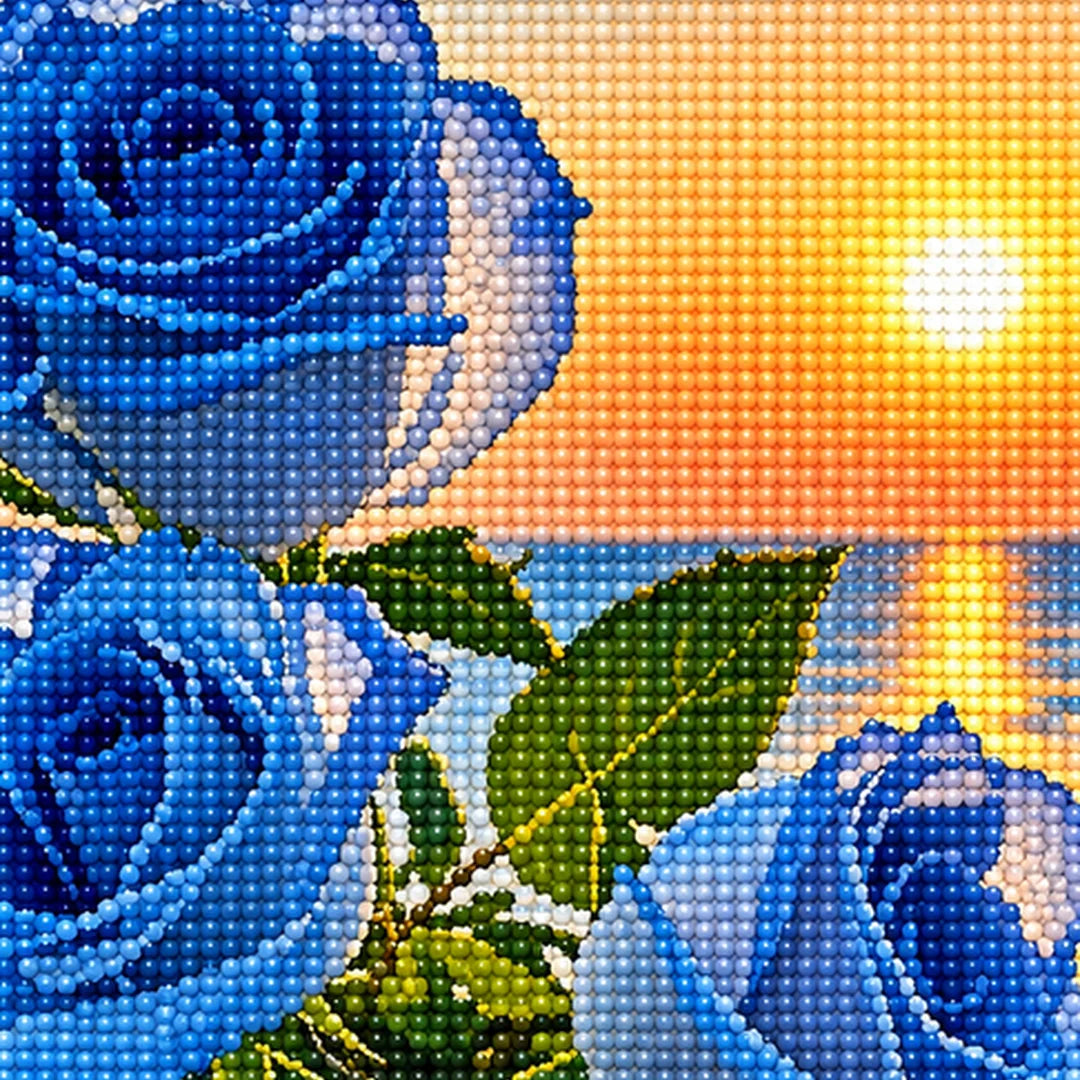 Blue Roses at Sunset Diamond Painting Kit detail view