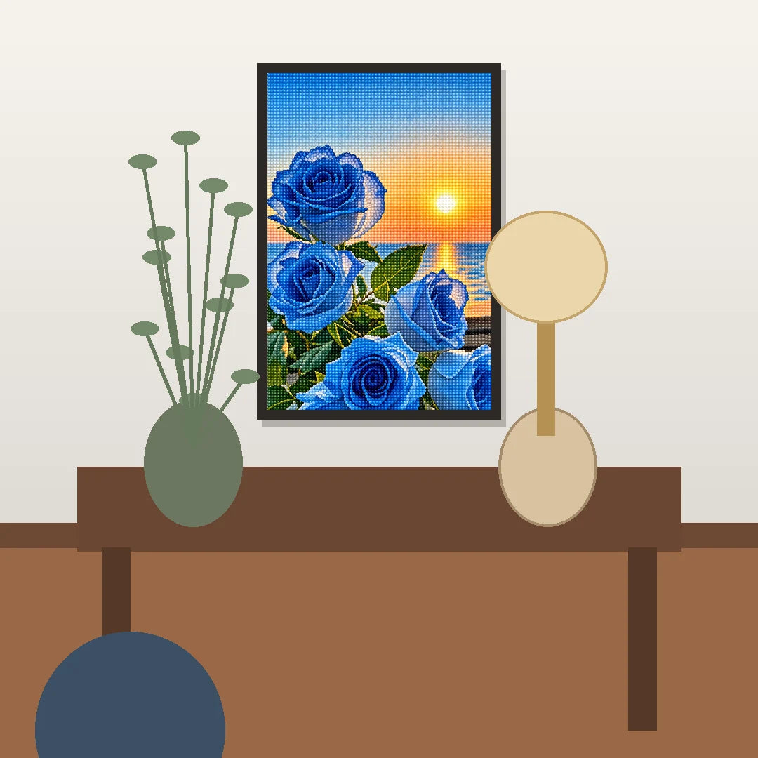 Blue Roses at Sunset Diamond Painting Kit lifestyle view