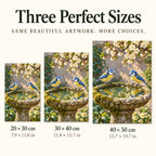 Three size options for the blue tits stone birdbath diamond painting