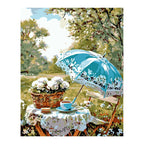 Blue Umbrella Garden Tea completed artwork on a clean white background