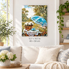 Blue Umbrella Garden Tea shown in a styled room with 15.7 × 19.7 in and 40 × 50 cm dimensions
