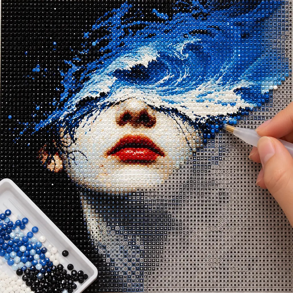 Woman with Blue Wave Across Her Eyes: process