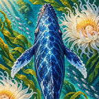 Close-up diamond drill detail on the whale and pale underwater blooms