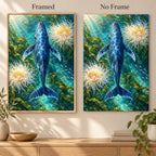 Framed and no-frame options for the blue whale diamond painting