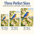Three size options for the bluebird apple blossom diamond painting