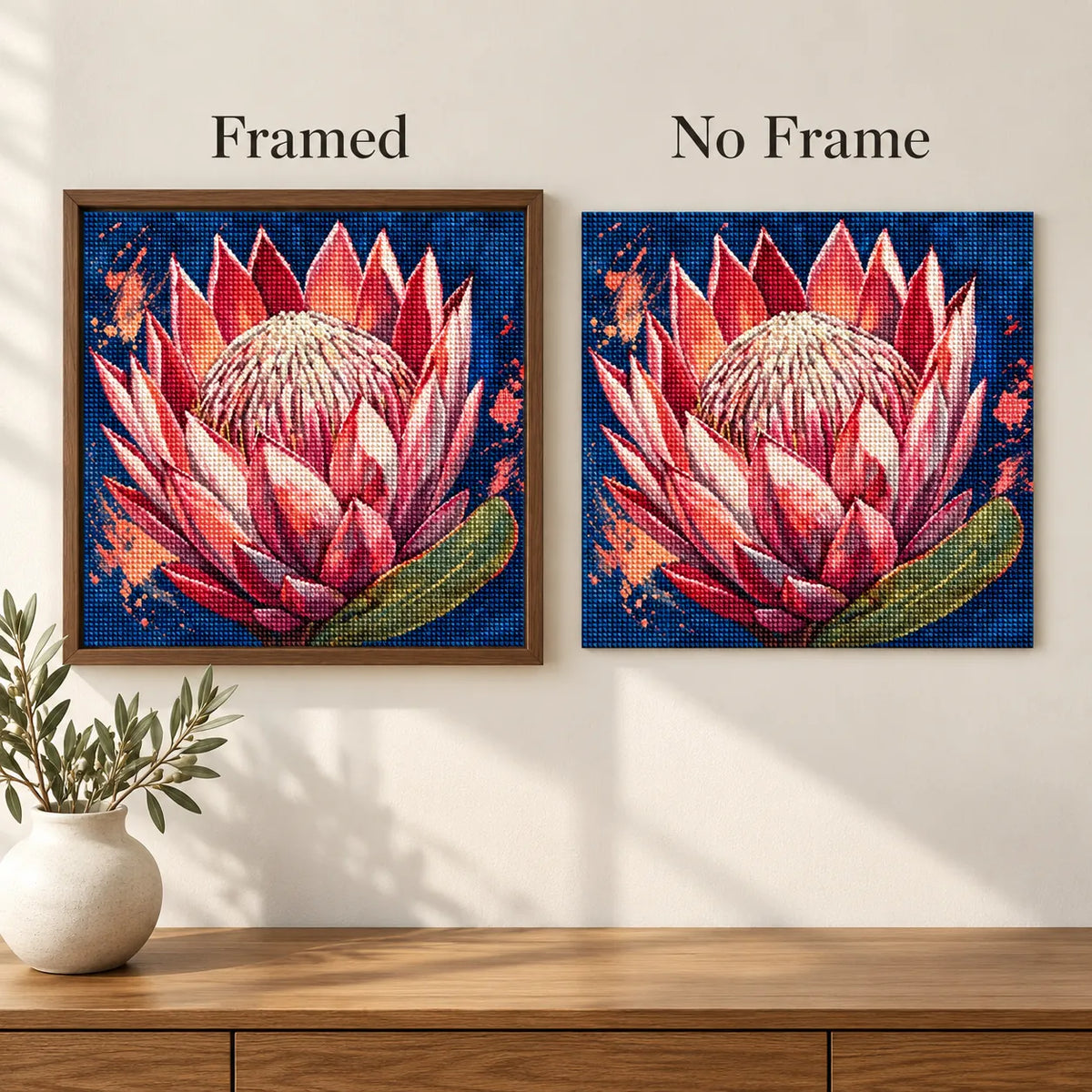 Framed and no-frame comparison for Blush Crown